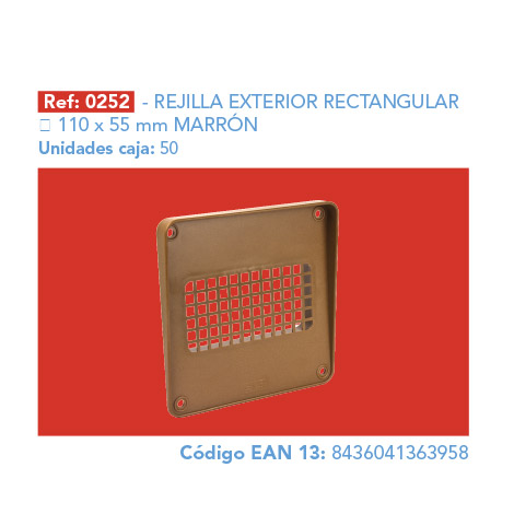 REJILLA       EXTERIOR RECTANGULAR 110 x 55 mm MARRÓN