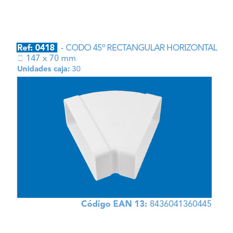 CODO 45º RECTANGULAR HORIZONTAL 147 x 70 mm