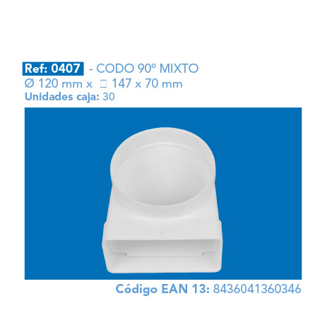 CODO 90º MIXTO Ø 120 mm 147 x 70 mm