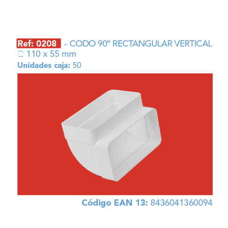 CODO 90º RECTANGULAR VERTICAL 110 x 55 mm